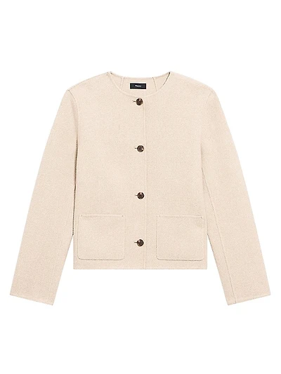 Twill Wool Button-Front Cardigan