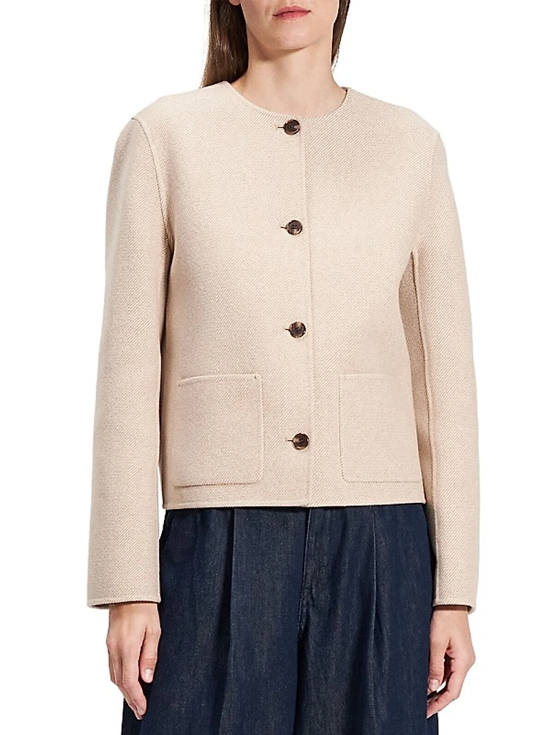 Twill Wool Button-Front Cardigan