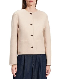 Twill Wool Button-Front Cardigan
