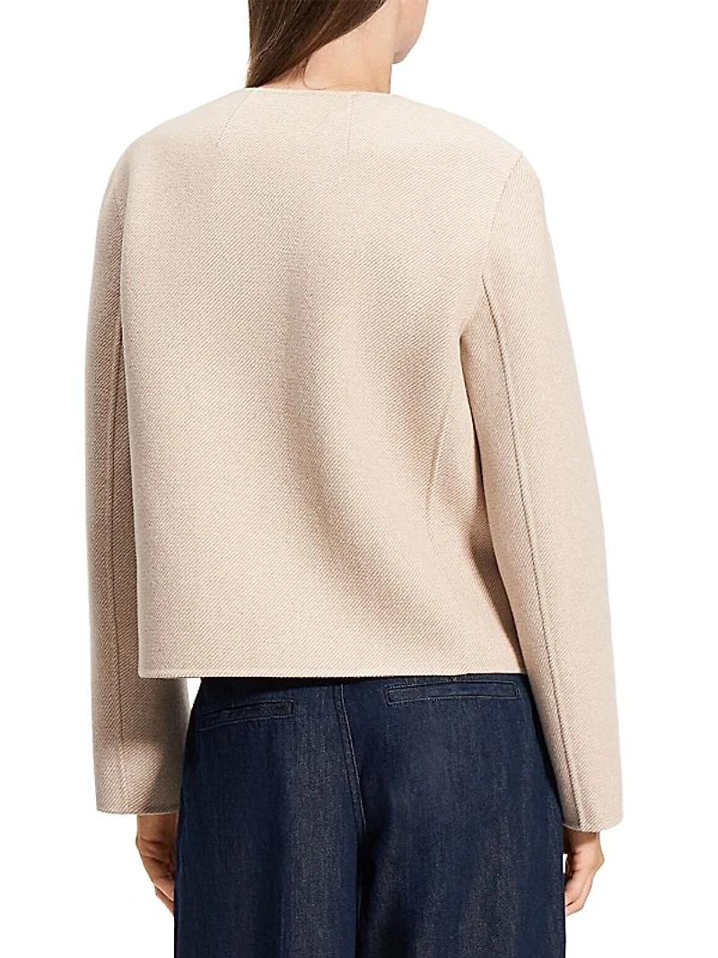 Twill Wool Button-Front Cardigan