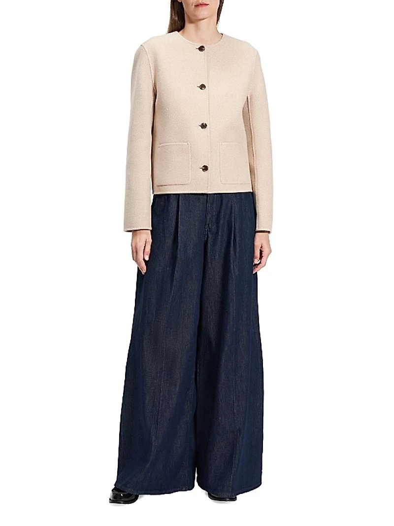 Twill Wool Button-Front Cardigan