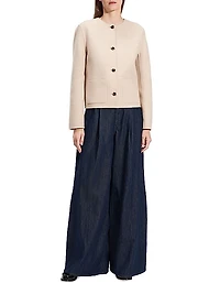 Twill Wool Button-Front Cardigan