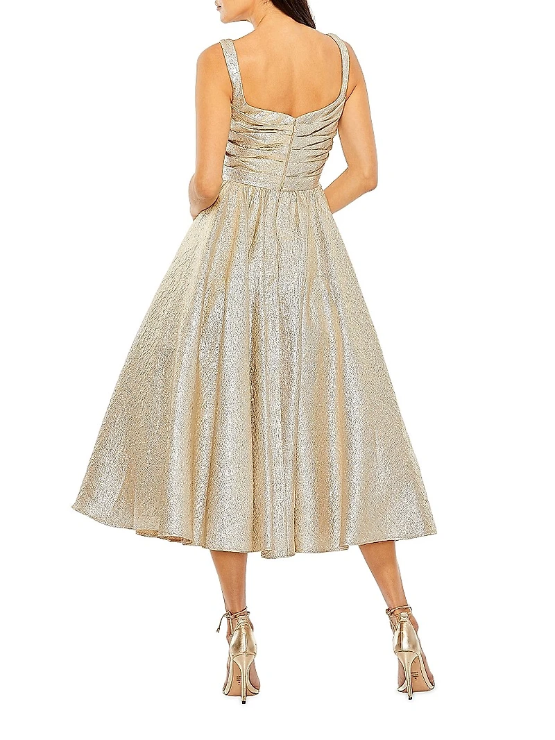 Metallic Gathered Fit-&-Flare Cocktail Dress