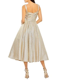 Metallic Gathered Fit-&-Flare Cocktail Dress