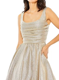 Metallic Gathered Fit-&-Flare Cocktail Dress