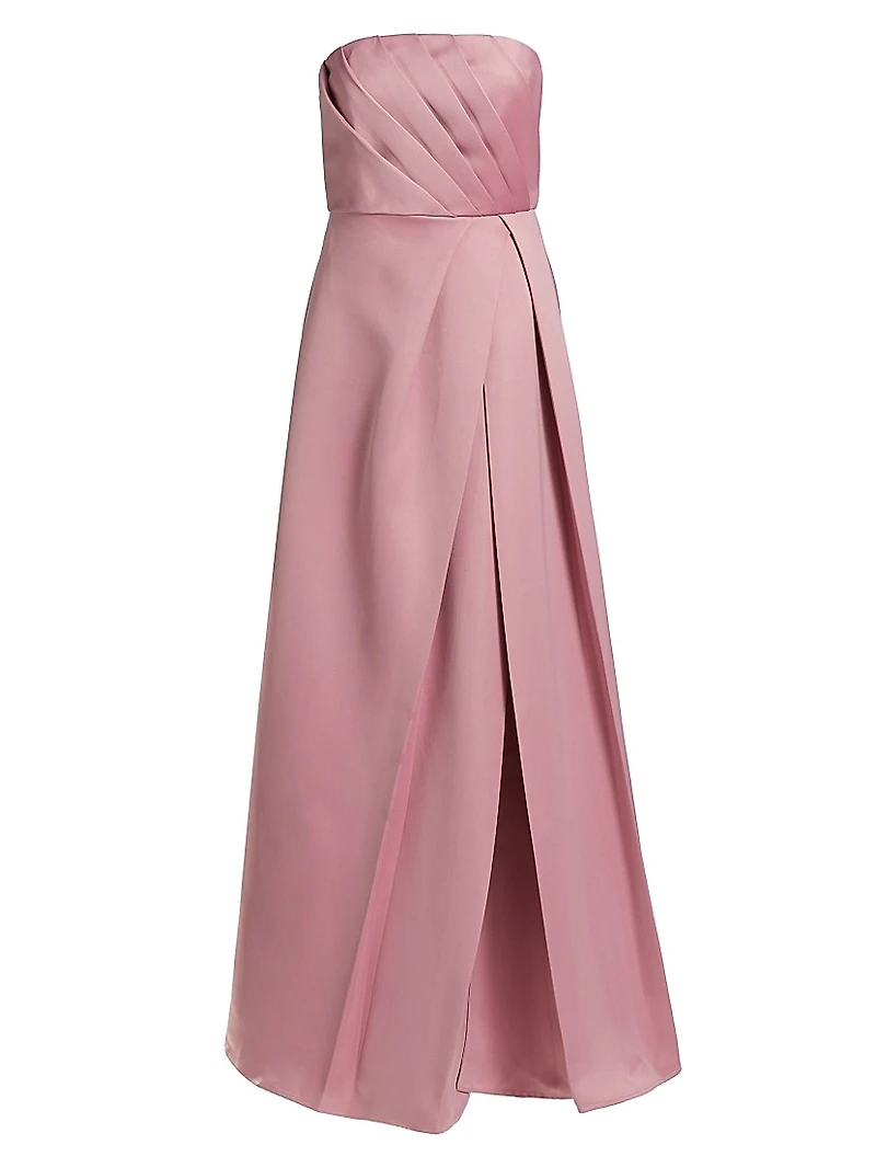 Rose Satin Pleated Strapless Gown