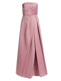 Rose Satin Pleated Strapless Gown