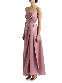 Rose Satin Pleated Strapless Gown