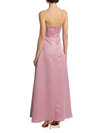 Rose Satin Pleated Strapless Gown