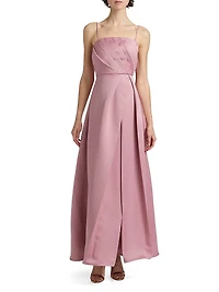Rose Satin Pleated Strapless Gown