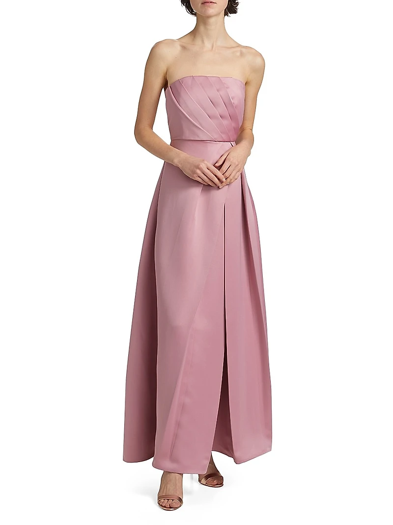 Rose Satin Pleated Strapless Gown