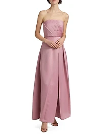 Rose Satin Pleated Strapless Gown