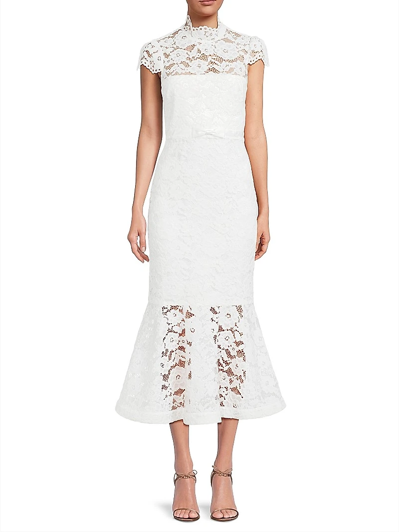 Candella Cap-Sleeve Lace Midi-Dress