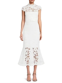Candella Cap-Sleeve Lace Midi-Dress
