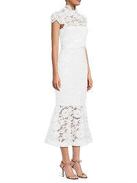 Candella Cap-Sleeve Lace Midi-Dress