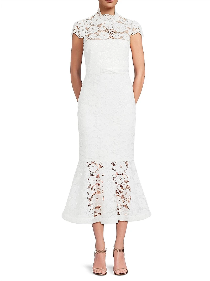 Candella Cap-Sleeve Lace Midi-Dress