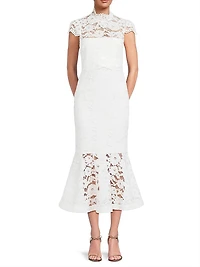 Candella Cap-Sleeve Lace Midi-Dress
