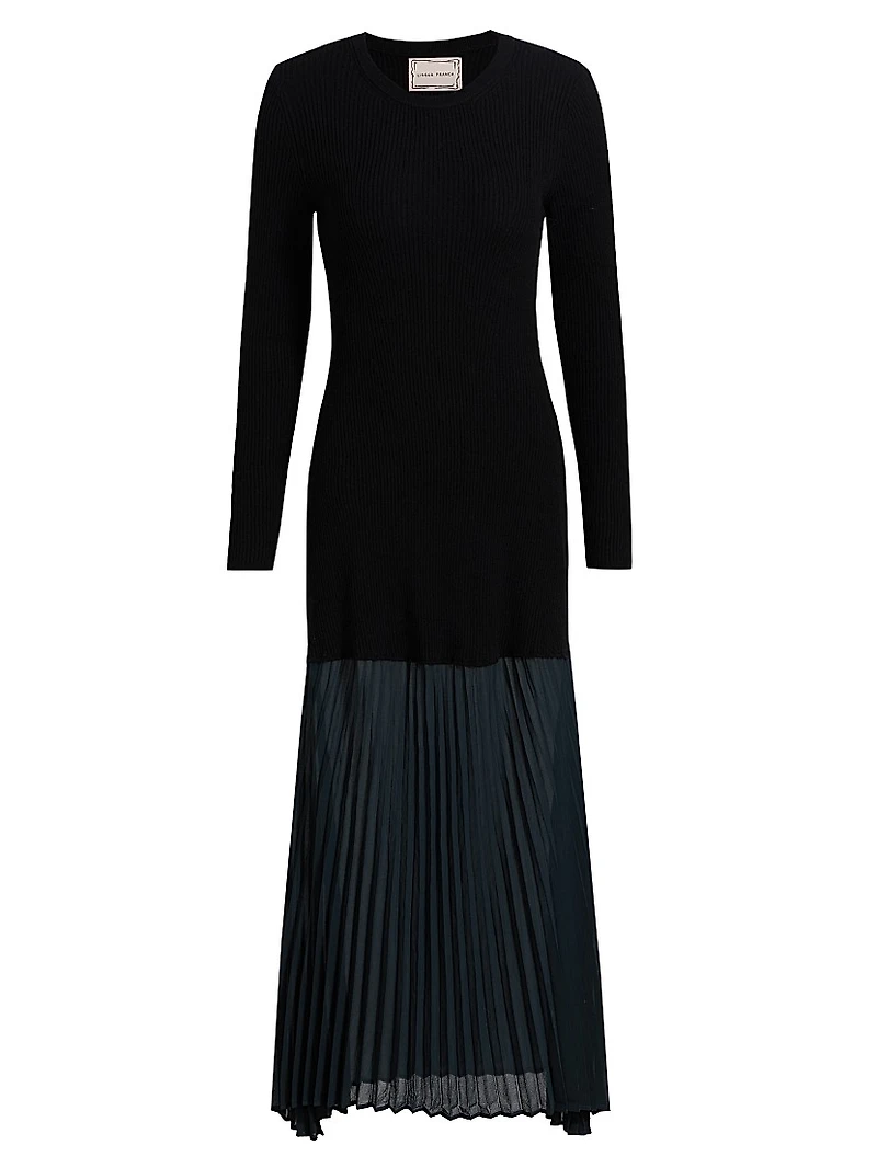 Jerry Mixed-Media Long-Sleeve Midi-Dress