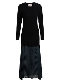Jerry Mixed-Media Long-Sleeve Midi-Dress