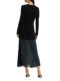 Jerry Mixed-Media Long-Sleeve Midi-Dress