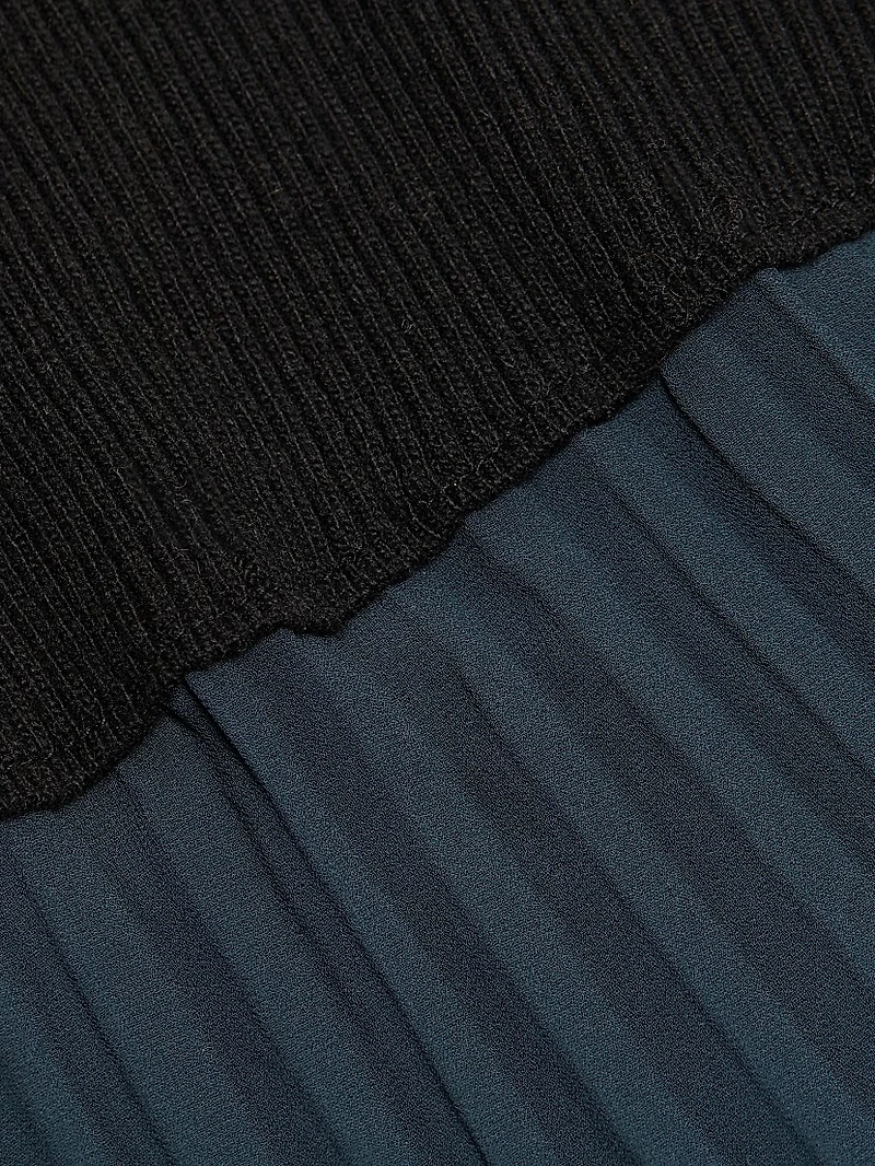 Jerry Mixed-Media Long-Sleeve Midi-Dress