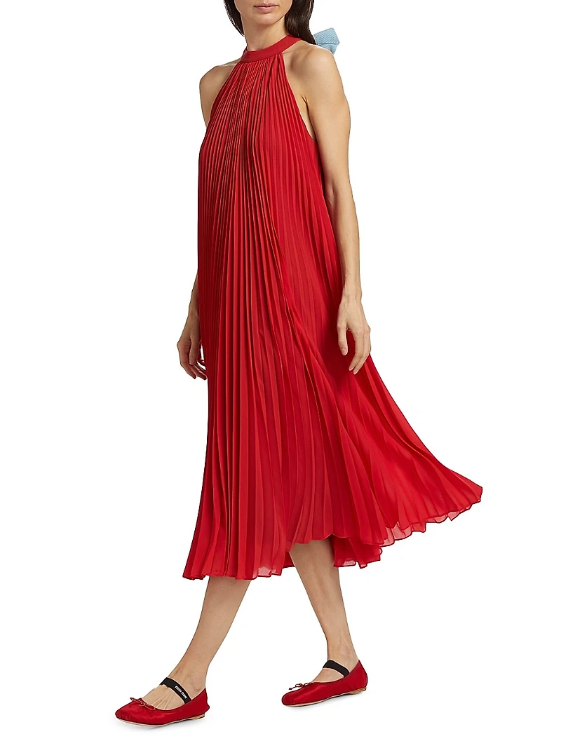 Minneli Plissé Halterneck Maxi Dress