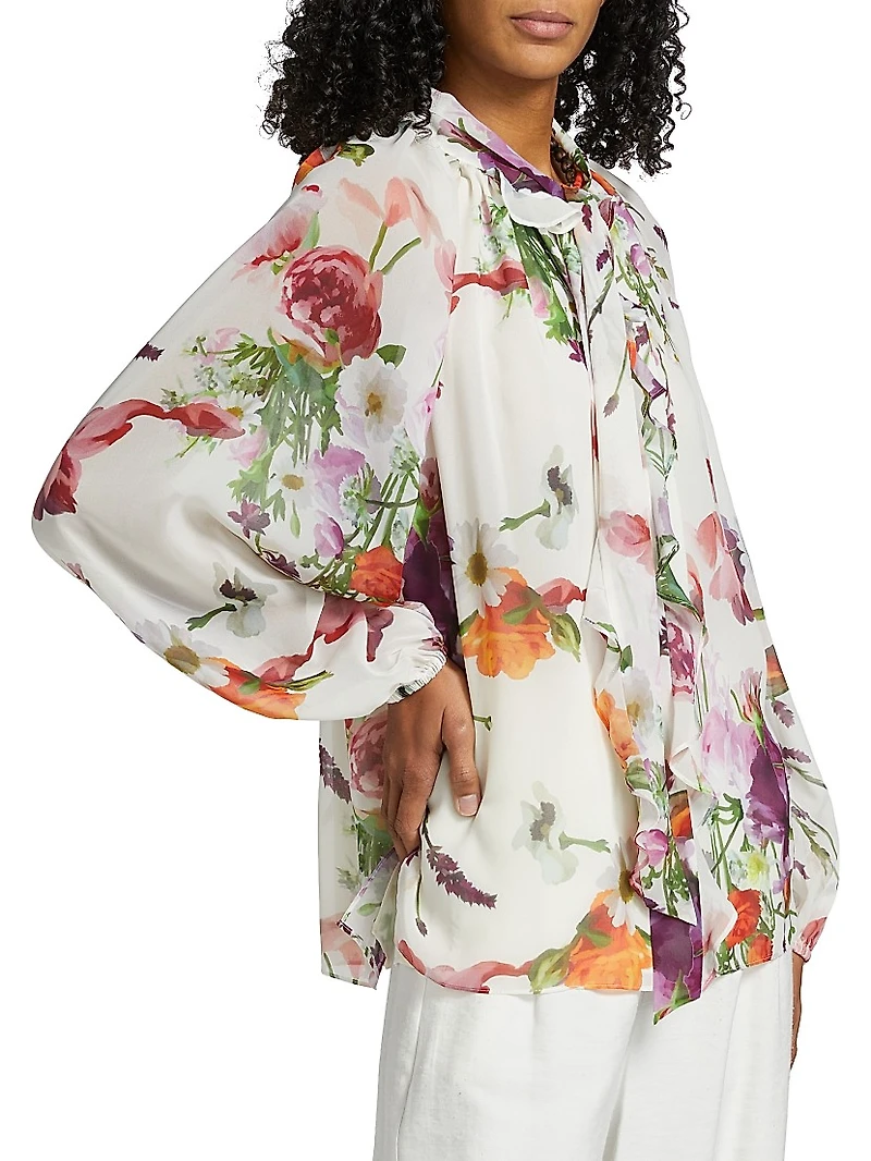 Galen Floral Tie-Neck Blouse