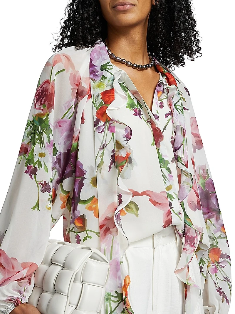 Galen Floral Tie-Neck Blouse