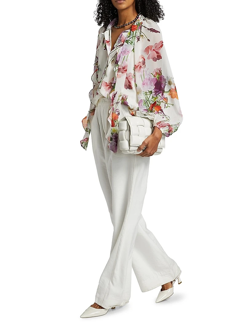 Galen Floral Tie-Neck Blouse