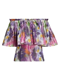 Vesey Floral Metallic-Satin Off-The-Shoulder Blouse