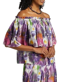 Vesey Floral Metallic-Satin Off-The-Shoulder Blouse