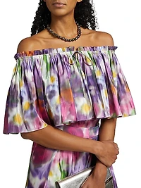 Vesey Floral Metallic-Satin Off-The-Shoulder Blouse