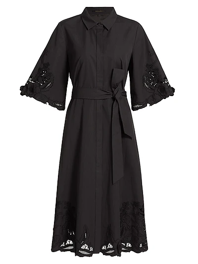 Monty Cotton Poplin Tie-Waist Midi-Shirtdress