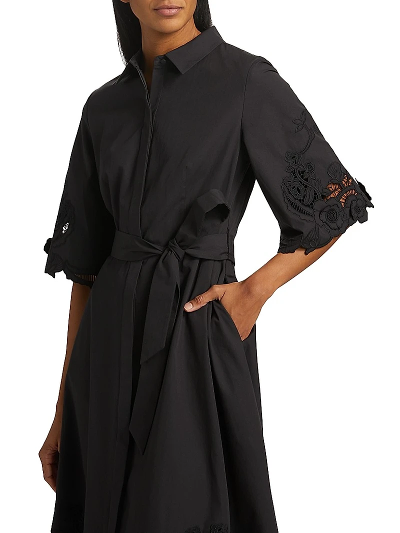 Monty Cotton Poplin Tie-Waist Midi-Shirtdress
