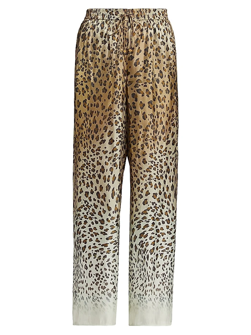 Ombré Animal-Print Satin Straight-Leg Pants
