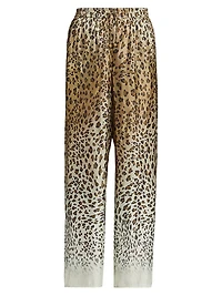Ombré Animal-Print Satin Straight-Leg Pants