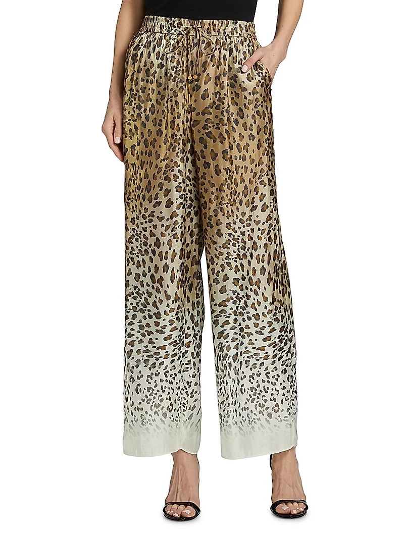 Ombré Animal-Print Satin Straight-Leg Pants