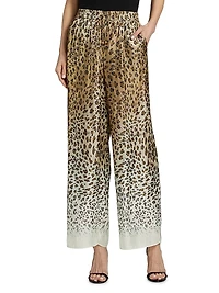 Ombré Animal-Print Satin Straight-Leg Pants