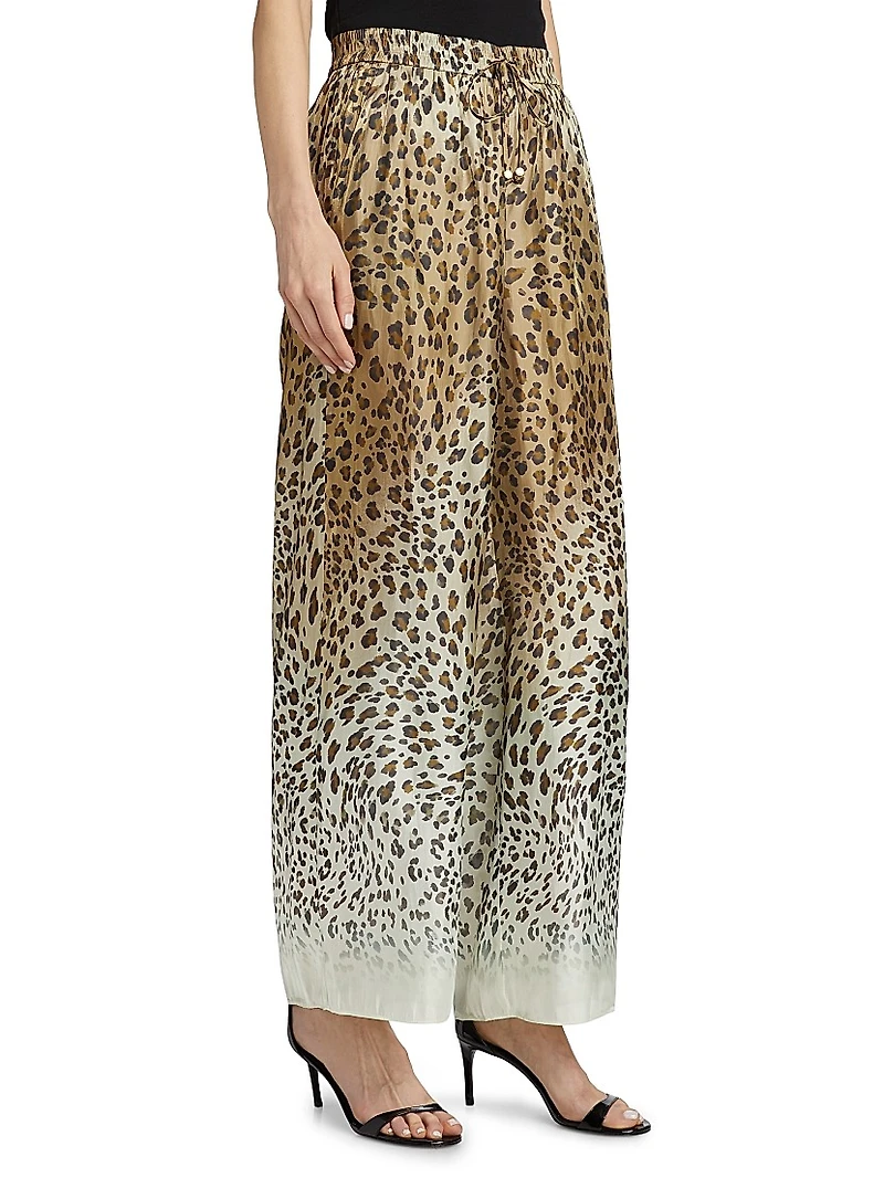 Ombré Animal-Print Satin Straight-Leg Pants