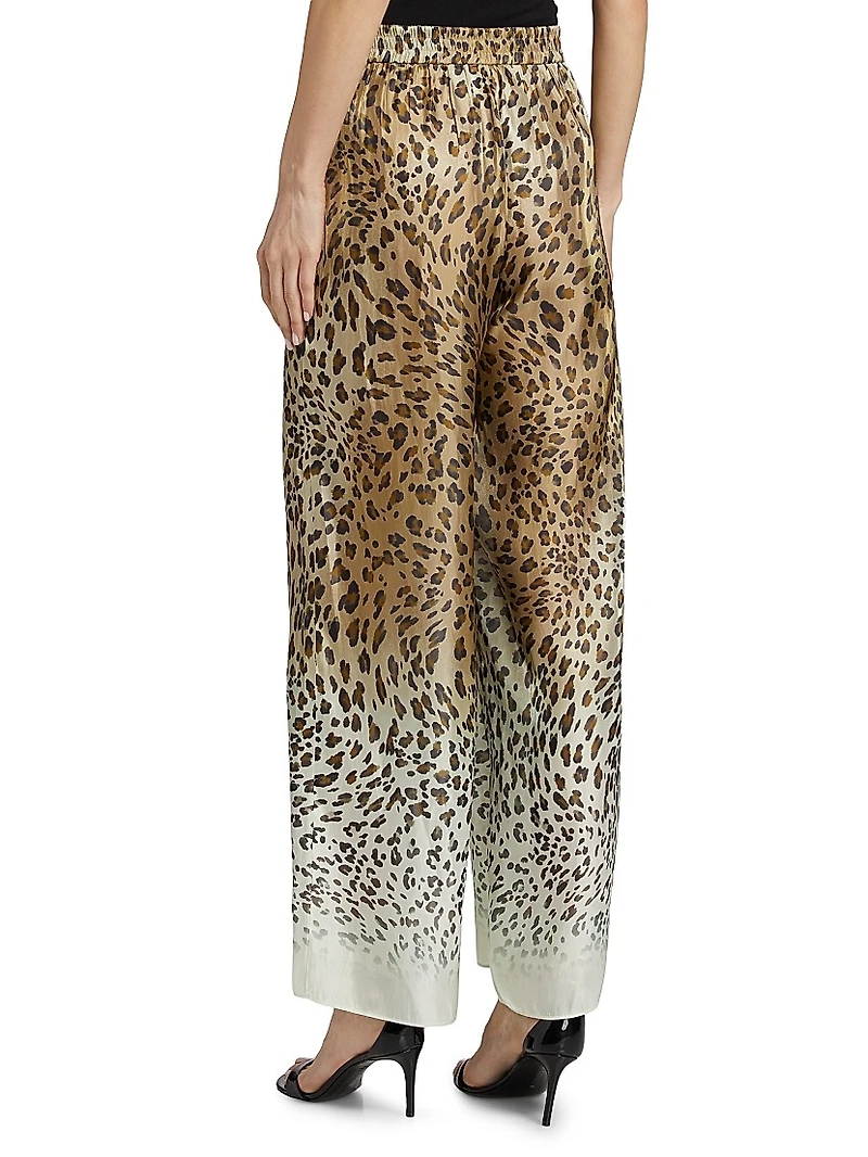 Ombré Animal-Print Satin Straight-Leg Pants