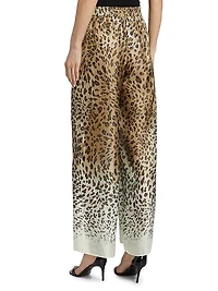 Ombré Animal-Print Satin Straight-Leg Pants