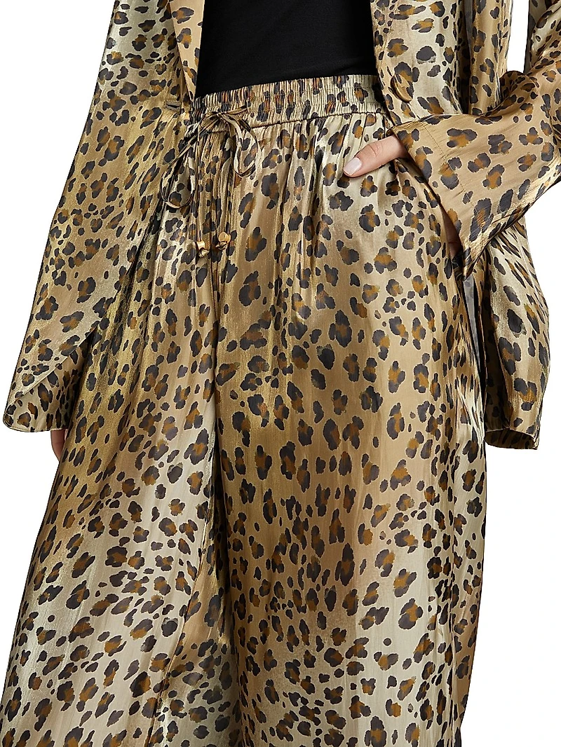 Ombré Animal-Print Satin Straight-Leg Pants