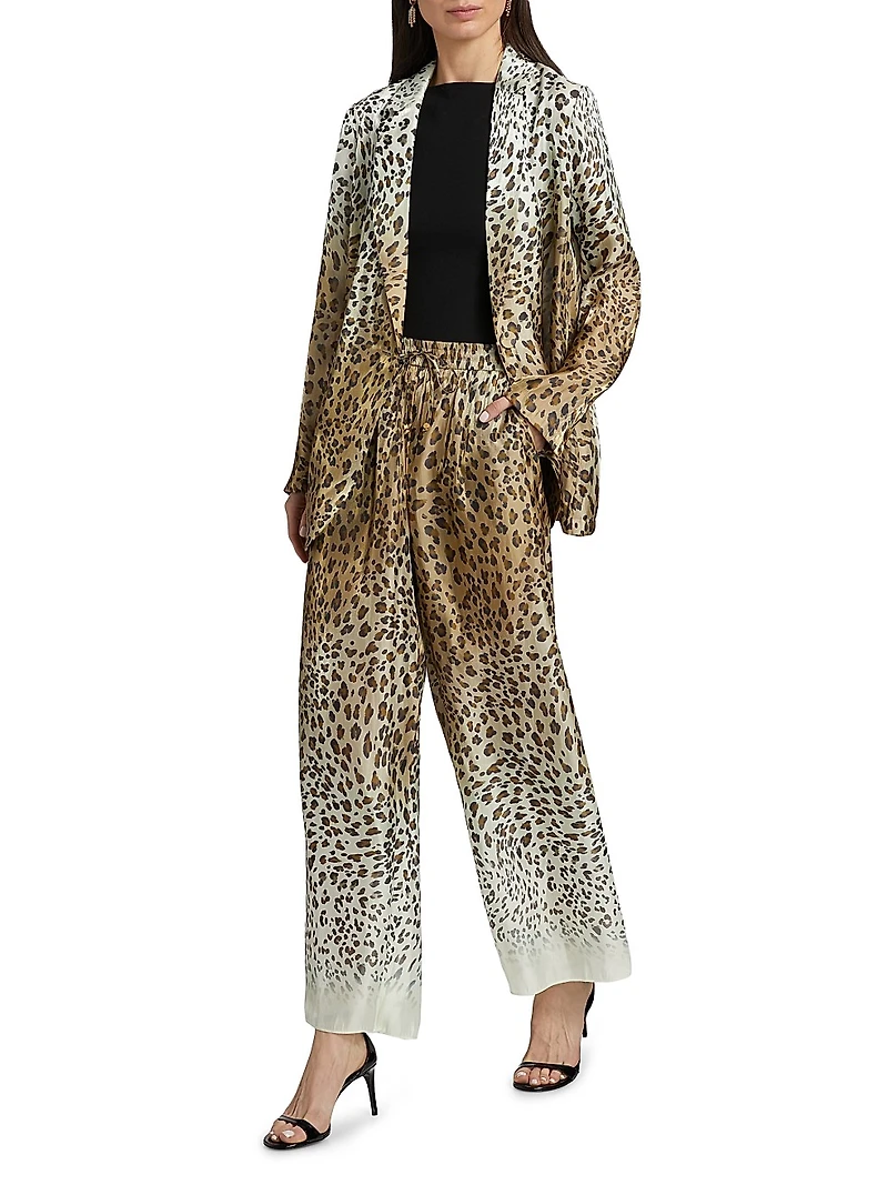 Ombré Animal-Print Satin Straight-Leg Pants