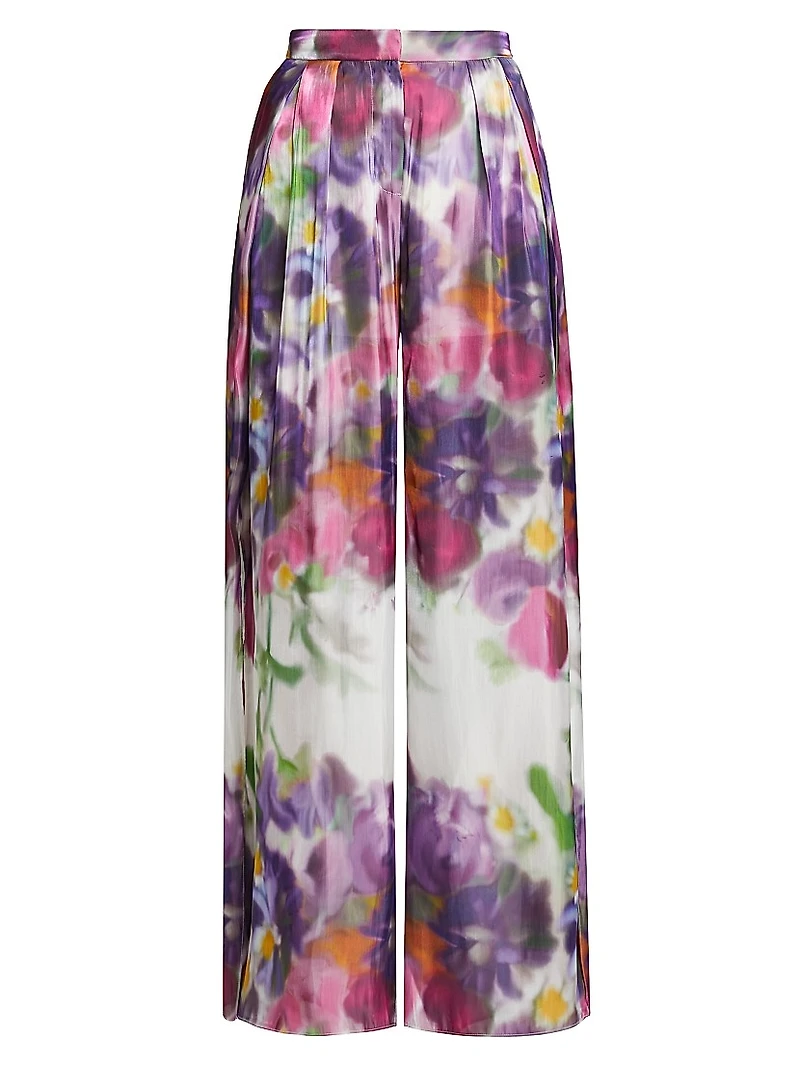 Atiya Floral Satin Wide-Leg Pants