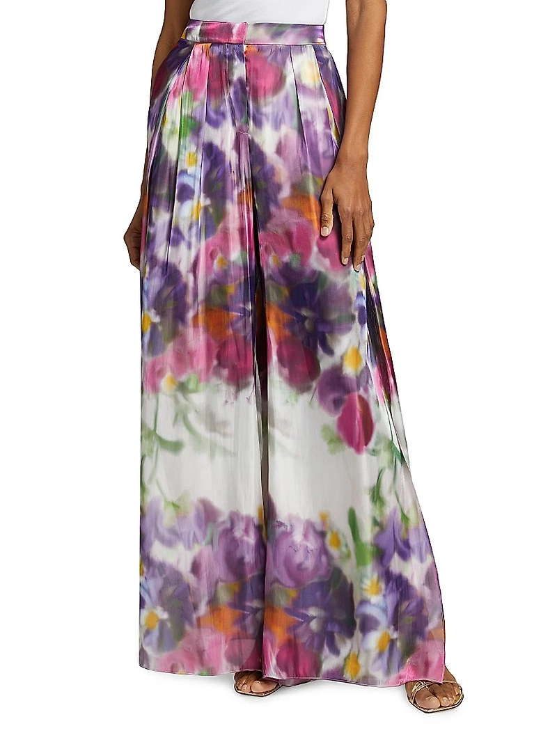 Atiya Floral Satin Wide-Leg Pants