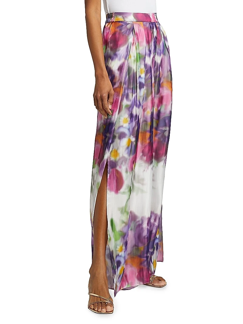 Atiya Floral Satin Wide-Leg Pants