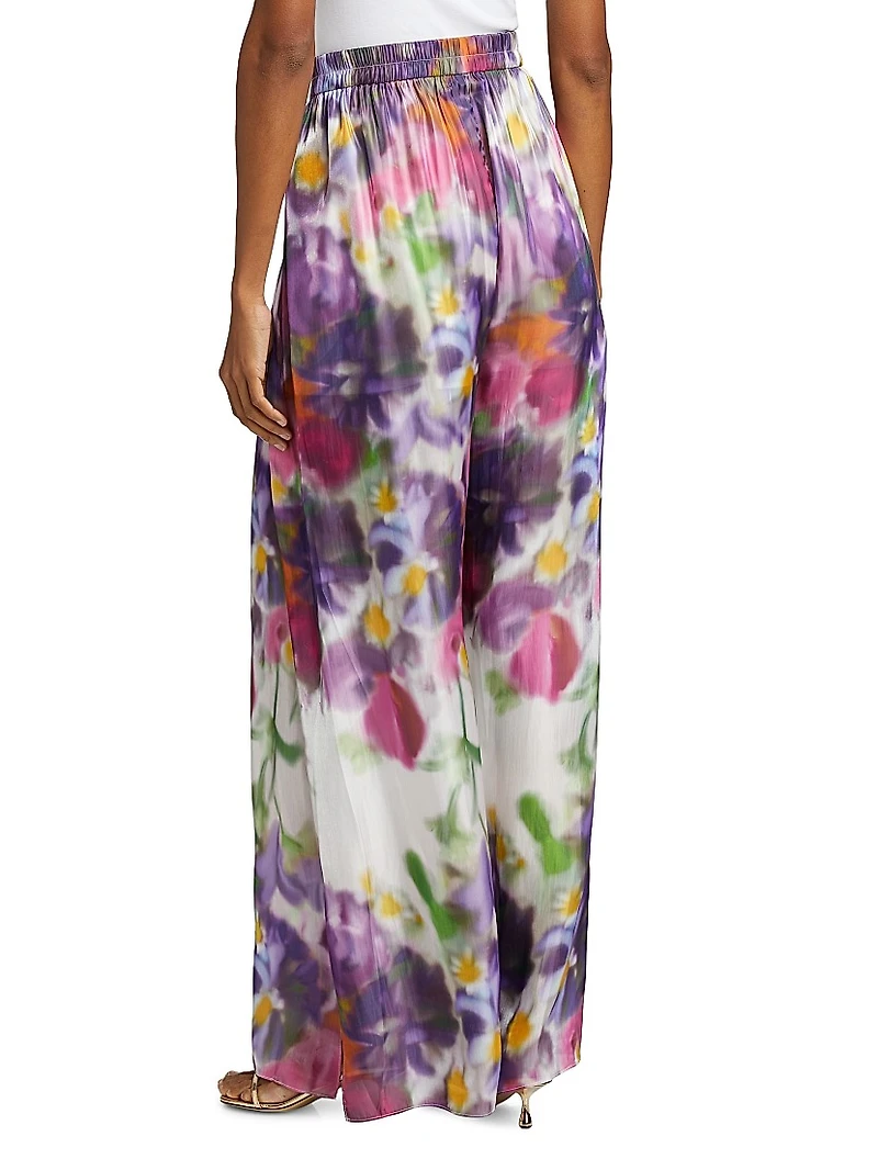 Atiya Floral Satin Wide-Leg Pants