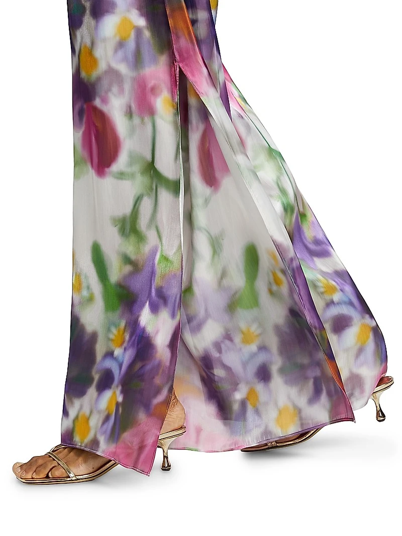 Atiya Floral Satin Wide-Leg Pants