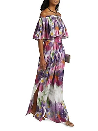 Atiya Floral Satin Wide-Leg Pants