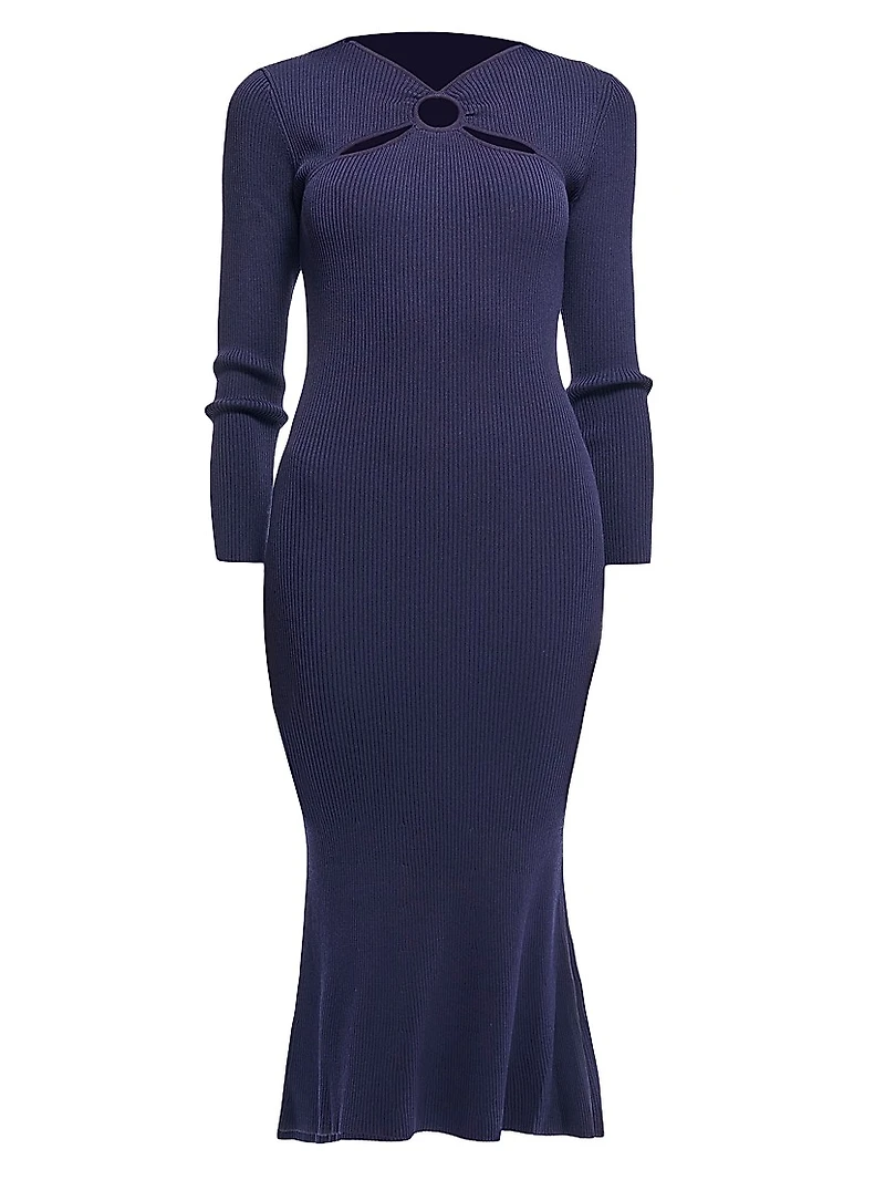 Aston Rib-Knit Cut-Out Crewneck Midi-Dress